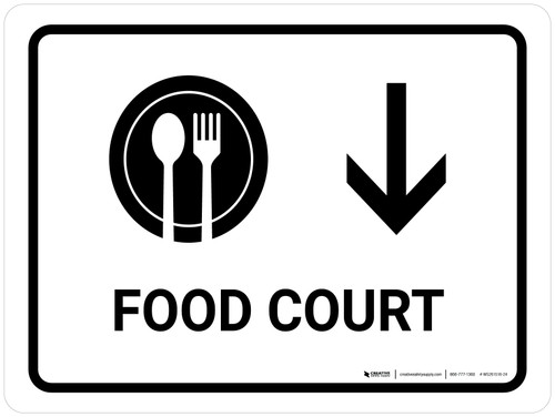Food Court With Down Arrow White Landscape - Wall Sign