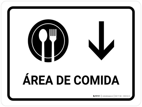 Food Court With Down Arrow White Spanish Landscape - Wall Sign