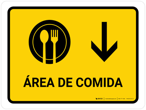 Food Court With Down Arrow Yellow Spanish Landscape - Wall Sign
