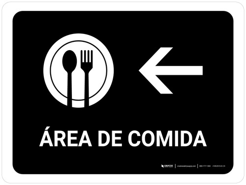 Food Court With Left Arrow Black Spanish Landscape - Wall Sign