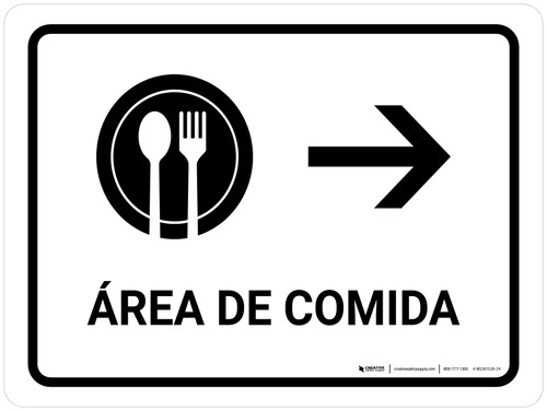Food Court With Right Arrow White Spanish Landscape - Wall Sign