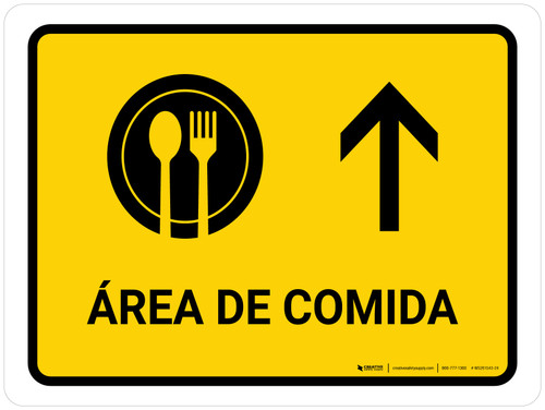 Food Court With Up Arrow Yellow Spanish Landscape - Wall Sign