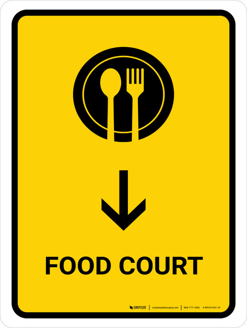 Food Court With Down Arrow Yellow Portrait - Wall Sign