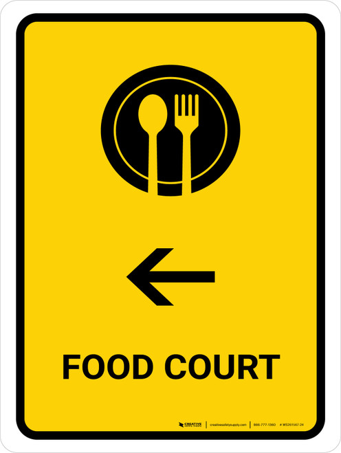Food Court With Left Arrow Yellow Portrait - Wall Sign