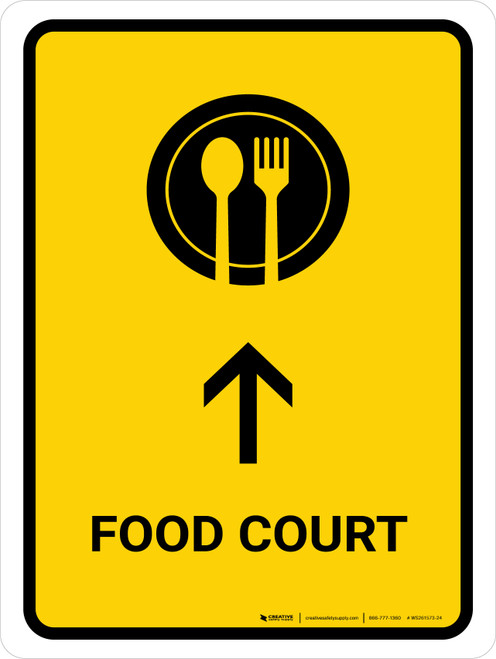 Food Court With Up Arrow Yellow Portrait - Wall Sign