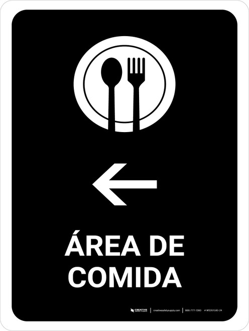 Food Court With Left Arrow Black Spanish Portrait - Wall Sign