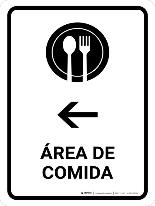 Food Court With Left Arrow White Spanish Portrait - Wall Sign