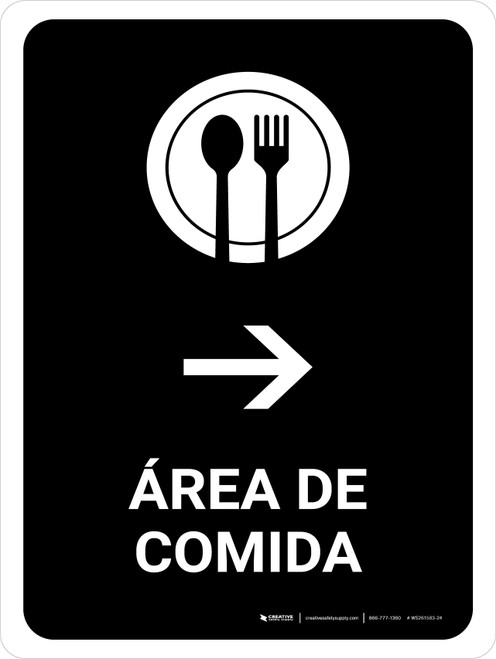 Food Court With Right Arrow Black Spanish Portrait - Wall Sign