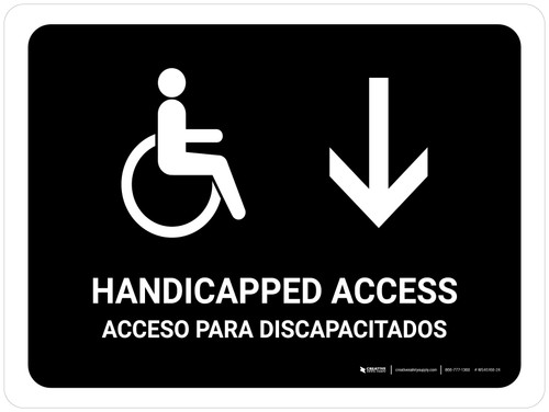 Handicapped Access With Down Arrow Black Bilingual Spanish Landscape - Wall Sign