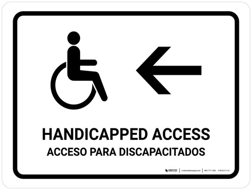 Handicapped Access With Left Arrow White Bilingual Landscape - Wall Sign