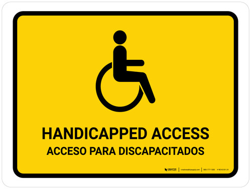 Handicapped Access Yellow Bilingual Spanish Landscape - Wall Sign
