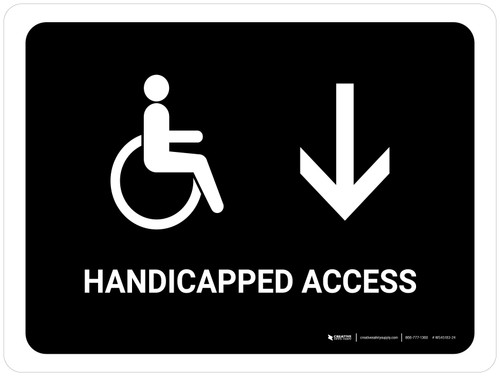 Handicapped Access With Down Arrow Black Landscape - Wall Sign