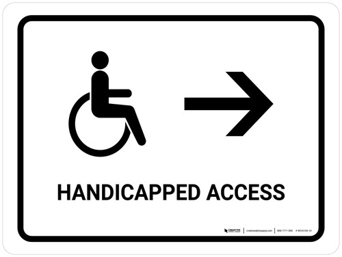 Handicapped Access With Right Arrow White Landscape - Wall Sign
