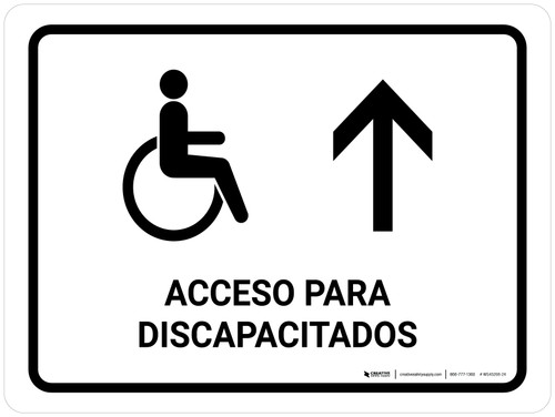 Handicapped Access With Up Arrow White Spanish Landscape - Wall Sign