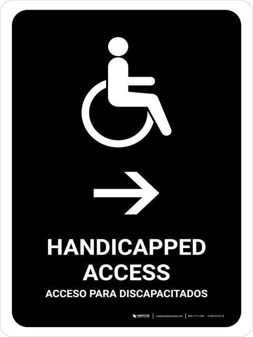 Handicapped Access With Right Arrow Black Bilingual Spanish Portrait - Wall Sign