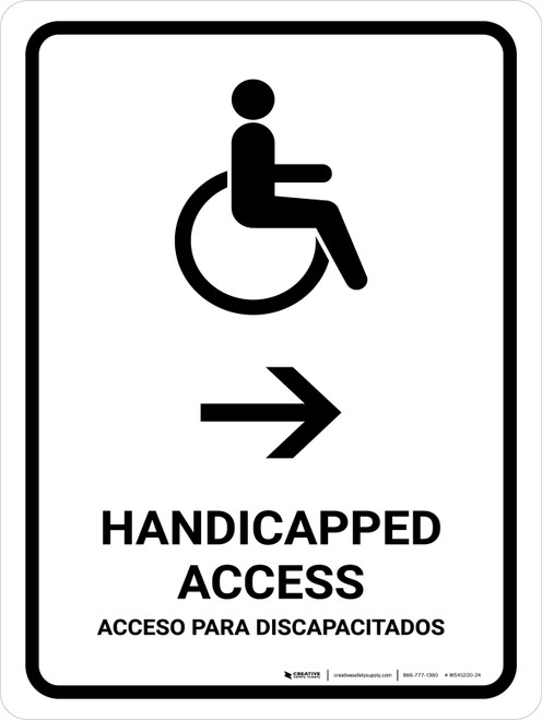 Handicapped Access With Right Arrow White Bilingual Portrait - Wall Sign