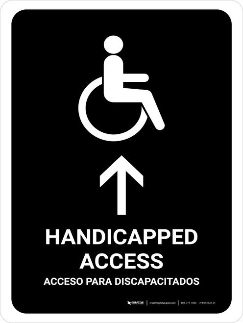 Handicapped Access With Up Arrow Black Bilingual Spanish Portrait - Wall Sign