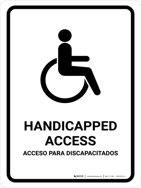 Handicapped Access White Bilingual Spanish Portrait - Wall Sign