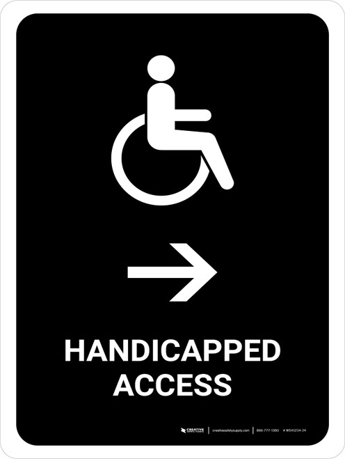Handicapped Access With Right Arrow Black Portrait - Wall Sign