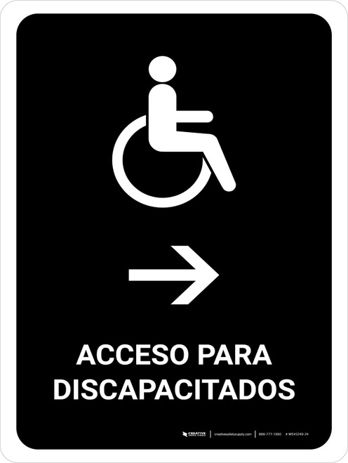 Handicapped Access With Right Arrow Black Spanish Portrait - Wall Sign