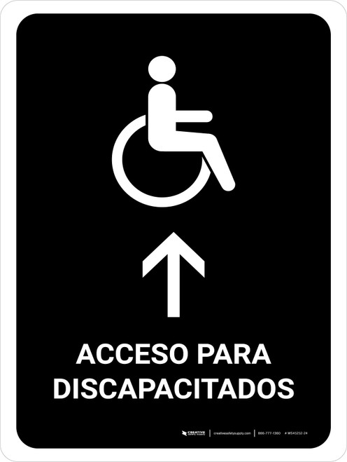 Handicapped Access With Up Arrow Black Spanish Portrait - Wall Sign