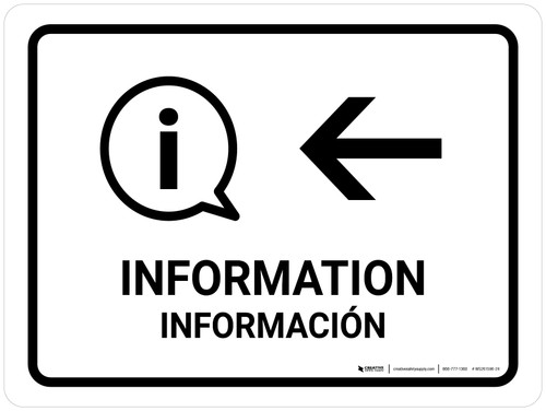 Information With Left Arrow White Bilingual Spanish Landscape - Wall Sign