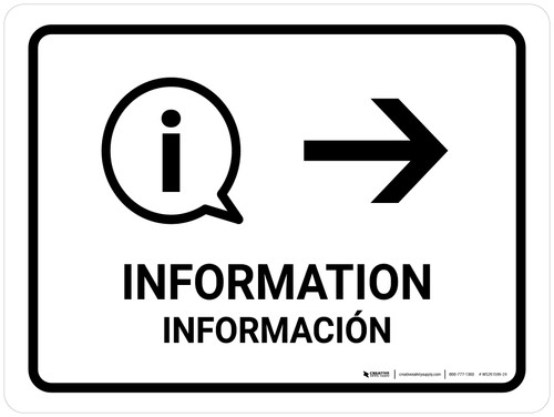 Information With Right Arrow White Bilingual Landscape - Wall Sign