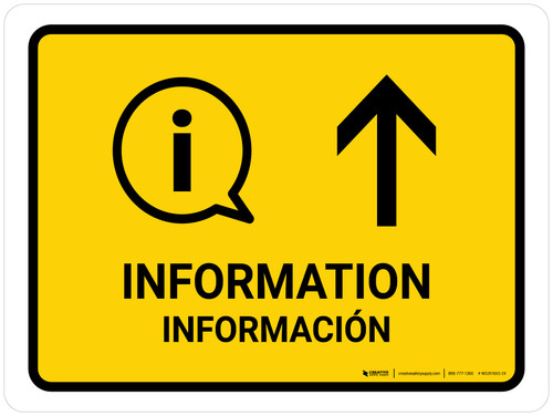 Information With Up Arrow Yellow Bilingual Spanish Landscape - Wall Sign