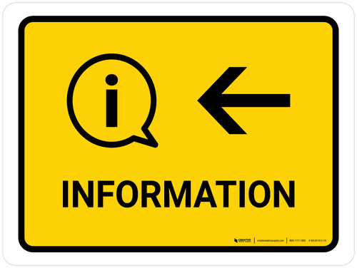 Information With Left Arrow Yellow Landscape - Wall Sign