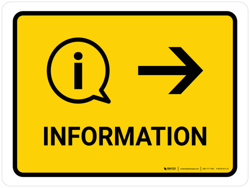 Information With Right Arrow Yellow Landscape - Wall Sign