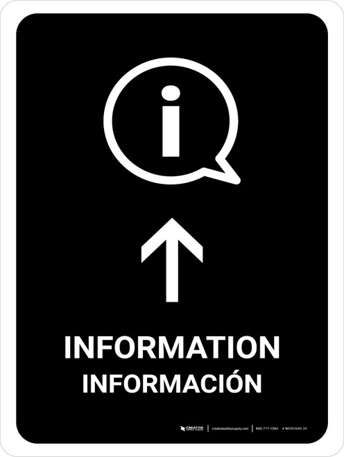 Information With Up Arrow Black Bilingual Spanish Portrait - Wall Sign