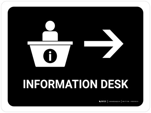 Information With Right Arrow Black Portrait - Wall Sign