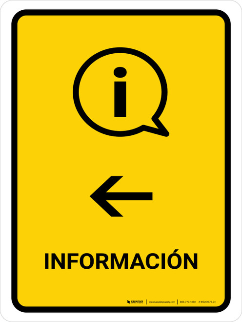 Information With Left Arrow Yellow Spanish Portrait - Wall Sign