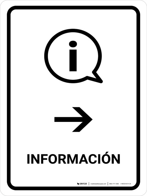 Information With Right Arrow White Spanish Portrait - Wall Sign