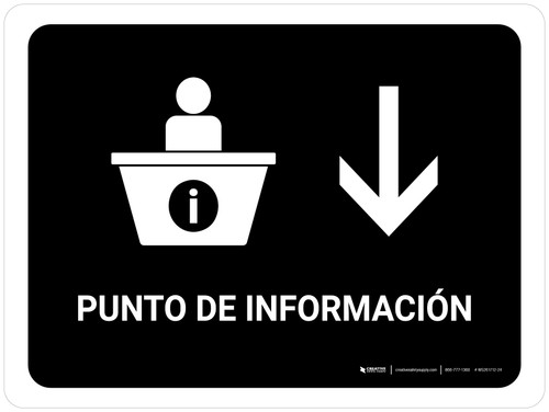 Information Desk With Down Arrow Black Spanish Landscape - Wall Sign