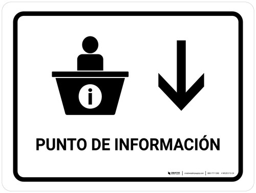 Information Desk With Down Arrow White Spanish Landscape - Wall Sign