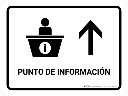 Information Desk With Up Arrow White Spanish Landscape - Wall Sign