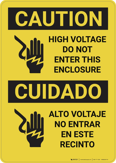Caution: High Voltage Do Not Enter Enclosure Bilingual Spanish - Wall Sign