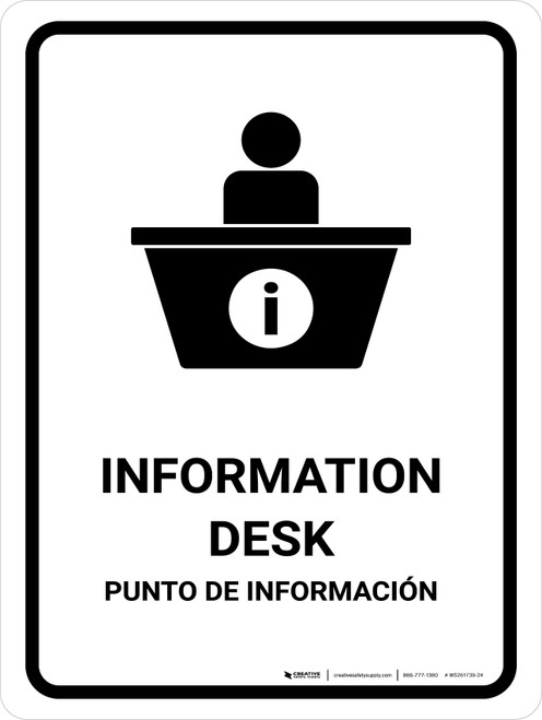 Information Desk White Bilingual Spanish Portrait - Wall Sign