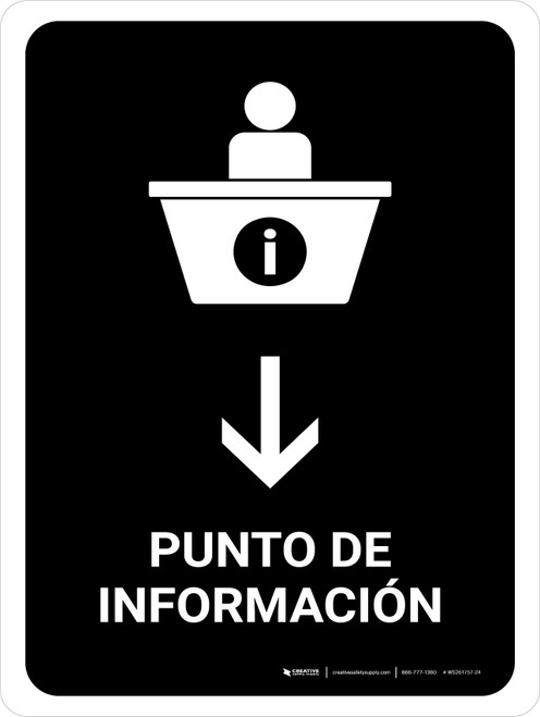 Information Desk With Down Arrow Black Spanish Portrait - Wall Sign