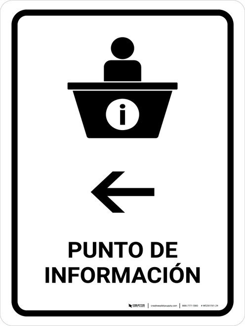 Information Desk With Left Arrow White Spanish Portrait - Wall Sign