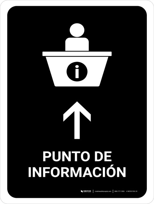 Information Desk With Up Arrow Black Spanish Portrait - Wall Sign