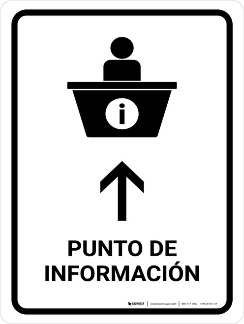 Information Desk With Up Arrow White Spanish Portrait - Wall Sign