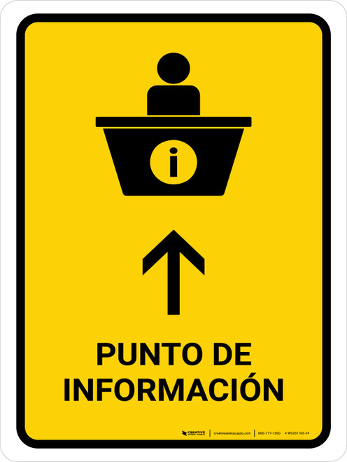 Information Desk With Up Arrow Yellow Spanish Portrait - Wall Sign