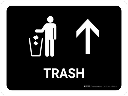 Trash With Up Arrow Black Landscape - Wall Sign