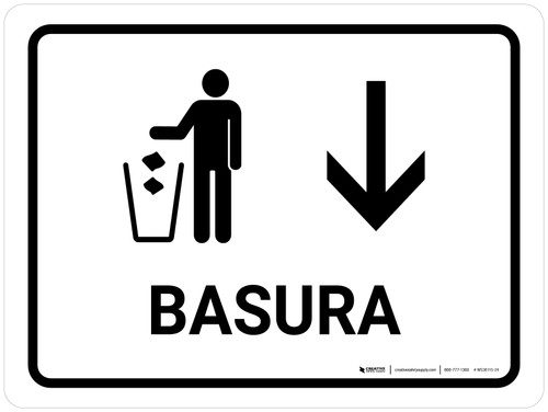 Trash With Down Arrow White Spanish Landscape - Wall Sign