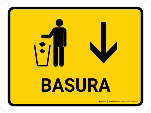 Trash With Down Arrow Yellow Spanish Landscape - Wall Sign
