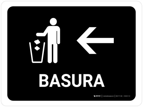 Trash With Left Arrow Black Spanish Landscape - Wall Sign