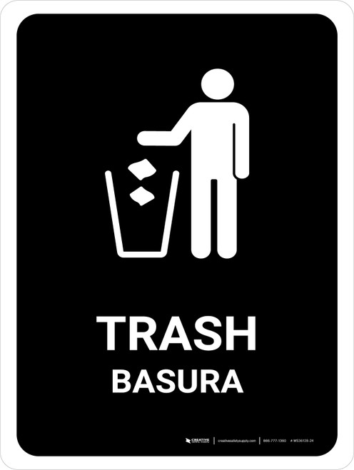 Trash Black Bilingual Spanish Portrait - Wall Sign