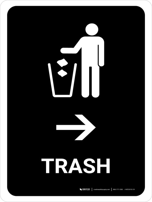 Trash With Right Arrow Black Portrait - Wall Sign